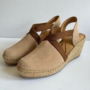 Born Meade Tan Suede Slingback Sandal Wedge Platfrom Espadrille size 10